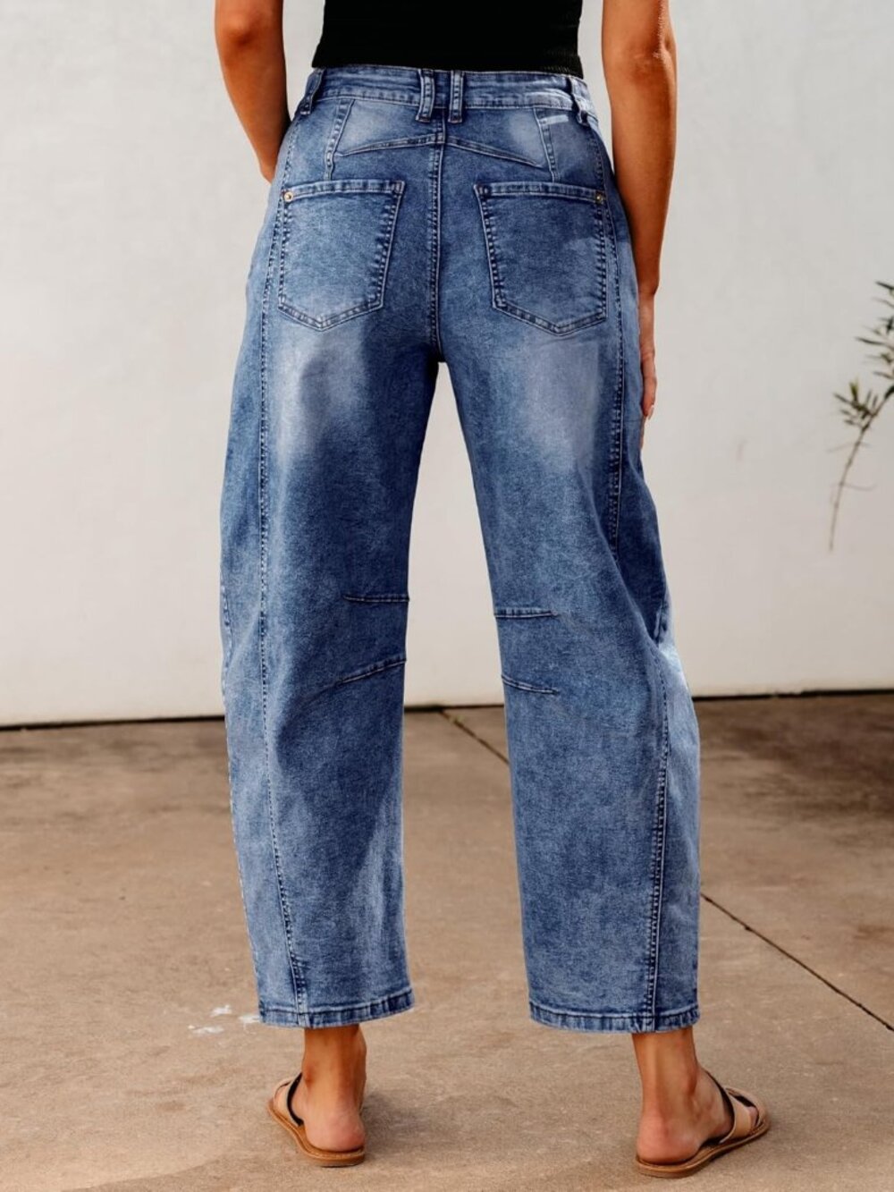 Barrel Jeans for Women Trendy High Waisted Wide Leg Baggy Cropped Relax Fit Stre - Picture 2 of 6